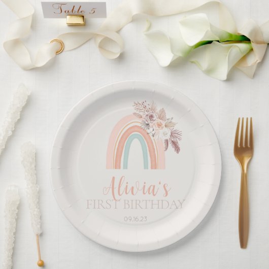 ボホレインボーウォーターカラーファースト誕生日 ペーパープレート (ウェディング)