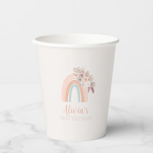 ボホレインボーウォーターカラーファースト誕生日 紙コップ (正面)