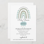 ボホレインボーウォーターカラーブルー男の赤ちゃんシャワー 招待状 (正面/裏面)