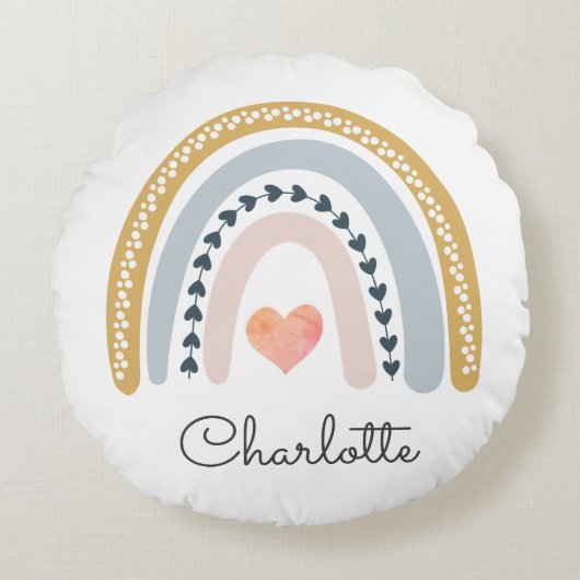 ボホレインボーウォーターカラー子供部屋 ラウンドクッション (正面)