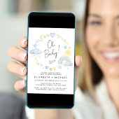 ボホレインボーウォーターカラー男の赤ちゃんカップルシャワー 招待状