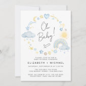 ボホレインボーウォーターカラー男の赤ちゃんカップルシャワー 招待状 (正面)