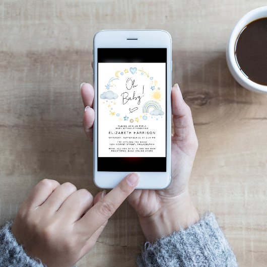 ボホレインボーウォーターカラー男の赤ちゃん散布機 招待状