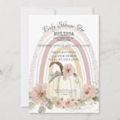 ボホレインボーカボチャピンクフローラ金ゴールドスパークルガール 招待状 (正面)