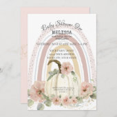 ボホレインボーカボチャピンクフローラ金ゴールドスパークルガール 招待状 (正面/裏面)