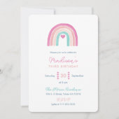 ボホレインボーカラフルハートガールバースデーパーティー 招待状 (正面)