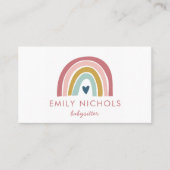 ボホレインボーカラフルピンク赤面ネイビーベイビーシッター 名刺 (正面)