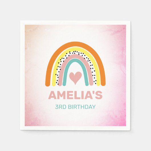 ボホレインボーガールズサードバースデーパーティー スタンダードカクテルナプキン (正面)