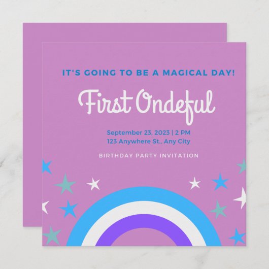 ボホレインボーガールラブリーファーストワンダーフル誕生日 招待状 (正面/裏面)