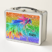 ボホレインボーグリッターかわいい女の子ユニコーンキッズ メタルランチボックス (正面)