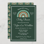 ボホレインボーグリーンと茶色の赤ちゃんシャワー 招待状 (正面/裏面)