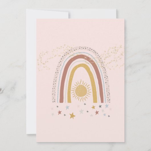 ボホレインボーサンシャインピンクマスタード金ゴールドスターズガール 招待状 (裏面)