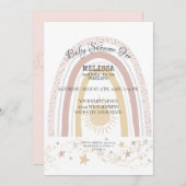 ボホレインボーサンシャインピンクマスタード金ゴールドスターズガール 招待状 (正面/裏面)