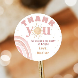 ボホレインボーサンシャインピンク誕生日ステッカー ラウンドシール