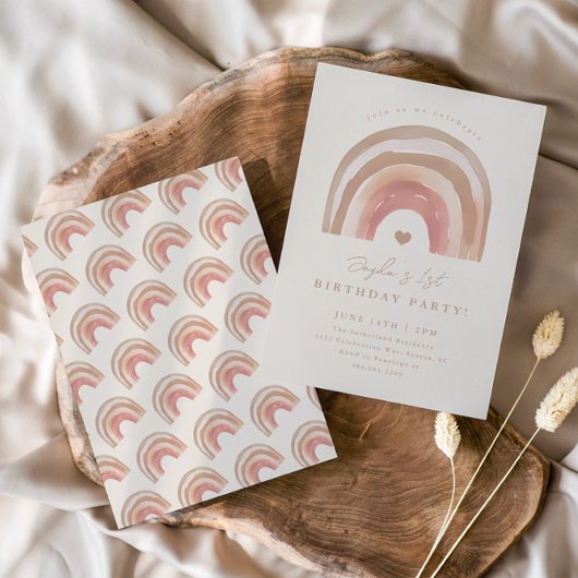 ボホレインボーニュートラル子供の誕生日パーティー 招待状