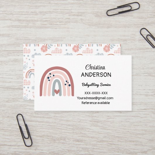 ボホレインボーパステルハートベイビーシッター 名刺 (正面/裏面インサイチュ)