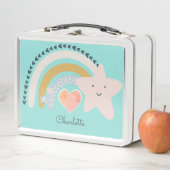 ボホレインボーパーソナライズされたピンクハートメタルランチ メタルランチボックス (インサイチュ)