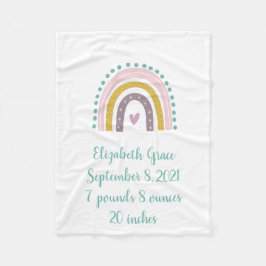 ボホレインボーピンクティール（緑がかった色）金ゴールドハート誕生統計Bab フリースブランケット