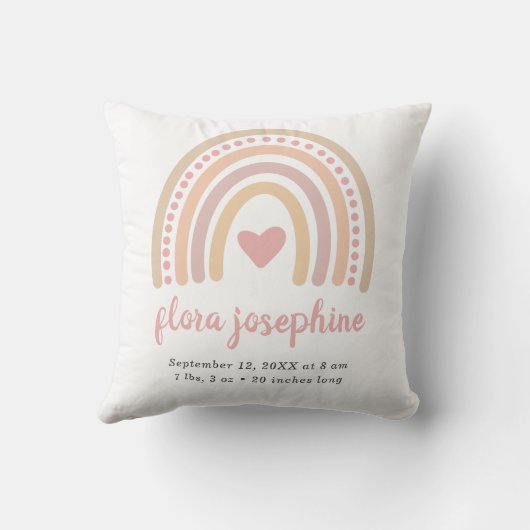 ボホレインボーピンクハートかわいい誕生統計ガールベビー クッション (裏面)