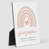 ボホレインボーピンクハートかわいい誕生統計ガールベビー フォトプラーク (側面)