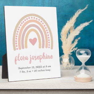 ボホレインボーピンクハートかわいい誕生統計ガールベビー フォトプラーク