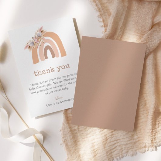 ボホレインボーピンクパンパスグラスベビーシャワー サンキューカード