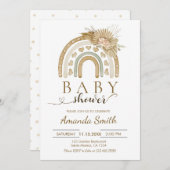 ボホレインボーピンクパンパスグラスベビーシャワー 招待状 (正面/裏面)