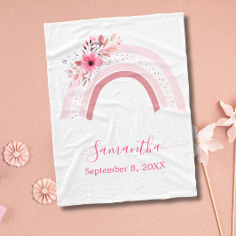 ボホレインボーピンクフローラ花ベビーブランケットギフト フリースブランケット