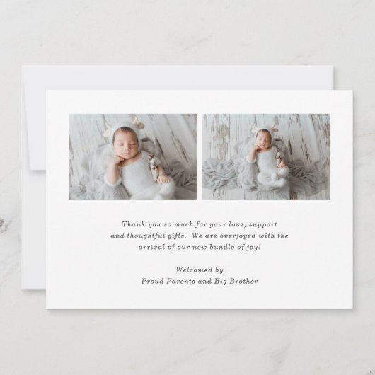 ボホレインボーブルーハートかわいい男の赤ちゃんフォト誕生 案内状 (裏面)