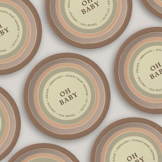 ボホレインボーベビーシャワー自然男女兼用 ペーパープレート