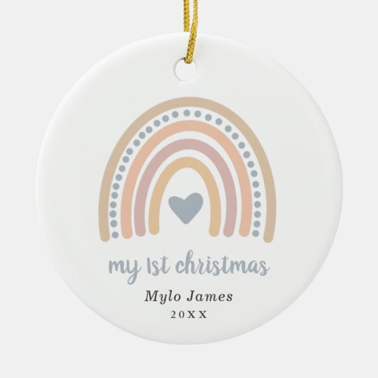 ボホレインボーボーイベビー写真マイ初めてのクリスマス セラミックオーナメント (正面)