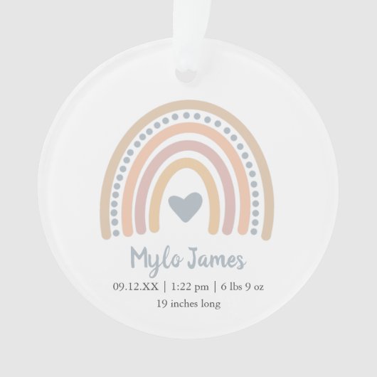 ボホレインボーボーイ誕生統計フォトベビークリスマス オーナメント (正面)