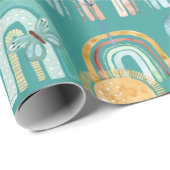 ボホレインボーモダンティール（緑がかった色）テラコッタマスタードピンク ラッピングペーパー (ロールコーナー)