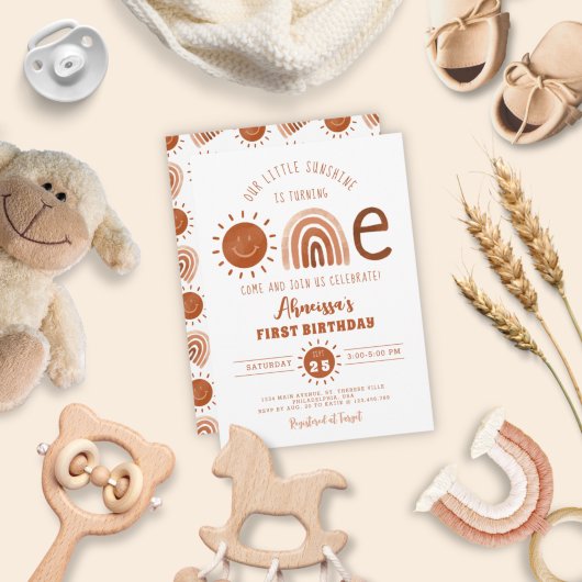 ボホレインボーモダンリトルサンシャインファースト誕生日 招待状