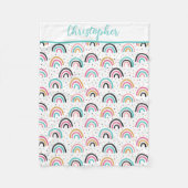 ボホレインボーモノグラムのズティール(緑がかった色)オレンジベビーブランケット フリースブランケット (正面)