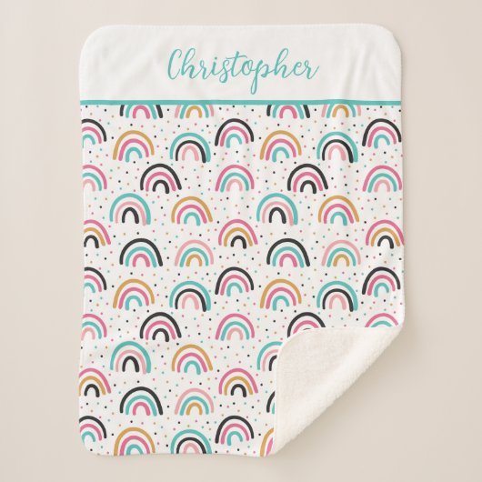 ボホレインボーモノグラムのズティール（緑がかった色）オレンジ シェルパブランケット (正面)