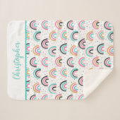 ボホレインボーモノグラムのズティール（緑がかった色）オレンジ シェルパブランケット (正面(横))