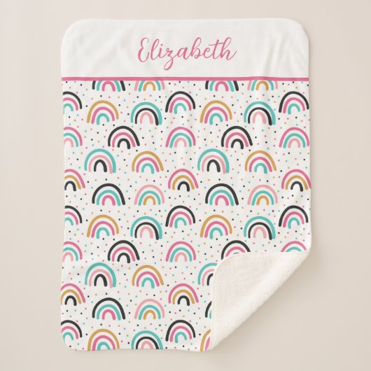 ボホレインボーモノグラムのズピンクティール(緑がかった色)オレンジ シェルパブランケット (正面)