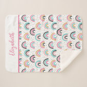 ボホレインボーモノグラムのズピンクティール(緑がかった色)オレンジ シェルパブランケット (正面(横))