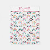 ボホレインボーモノグラムのズピンクティール(緑がかった色)オレンジ フリースブランケット (正面)