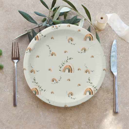 ボホレインボーユーカリプタス子供部屋ベビーシャワー ペーパープレート