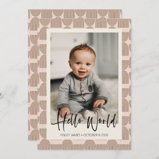 ボホレインボーラインズテラコッタ生まれたばかりのフォト誕生 案内状 (正面/裏面)