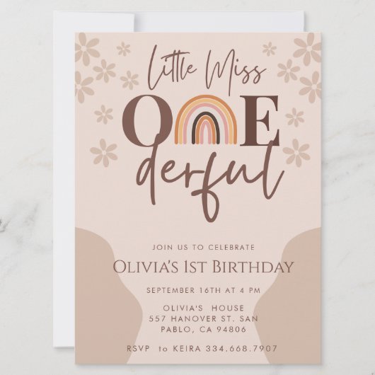 ボホレインボーリトル恋しく思オネダーフル1歳の誕生日 招待状 (正面)