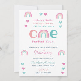 ボホレインボーワンパーフェクト年1歳の誕生日パーティー 招待状