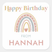 ボホレインボー子供の誕生日ギフトステッカー スクエアシール (正面)