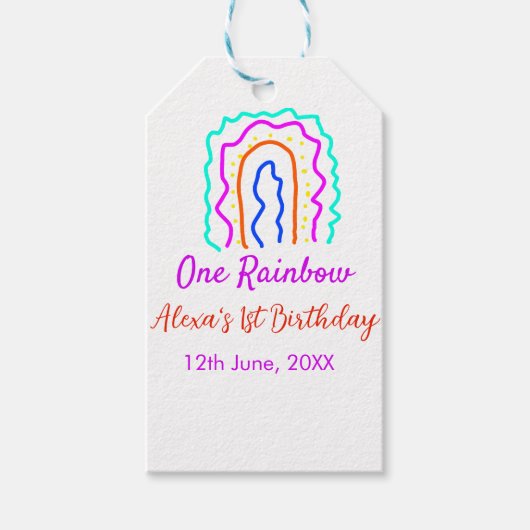 ボホレインボー1誕生日キッズ明るいレトロはっきりした ギフトタグ (正面)
