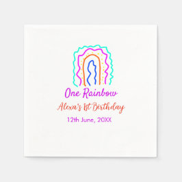 ボホレインボー1誕生日キッズ明るいレトロはっきりした スタンダードカクテルナプキン