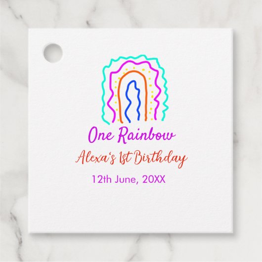 ボホレインボー1誕生日キッズ明るいレトロはっきりした フェイバータグ (正面)