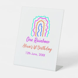 ボホレインボー1誕生日キッズ明るいレトロはっきりした 台座サイン