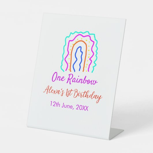 ボホレインボー1誕生日キッズ明るいレトロはっきりした 台座サイン (正面)